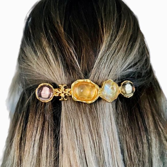 NEW Tory Burch Gold With Tags LUXURY Roxanne Hair Barrette Accessory Rtl: $98 - Picture 1 of 10